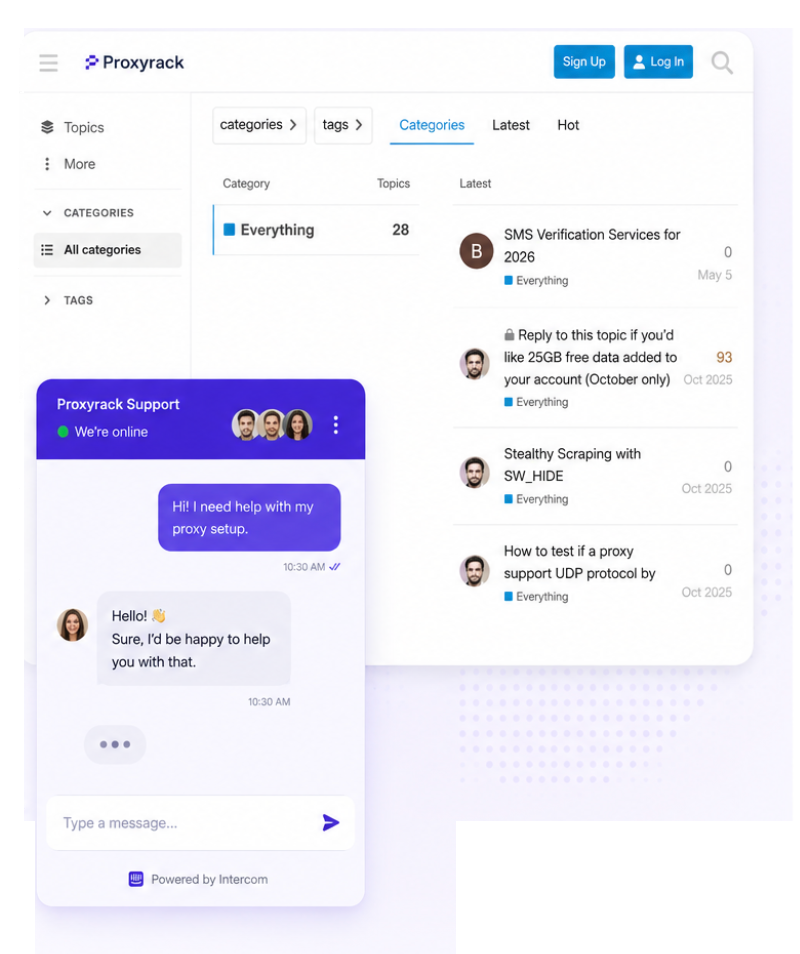 Proxyrack forum and live chat support preview